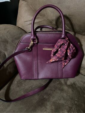 Steve Madden Plum Dome Satchel with Floral Scarf Accent